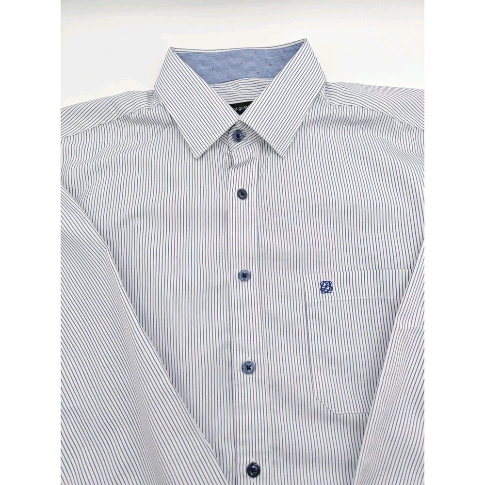 Louis Quatorze Mens Blue Stripe 100% Cotton Dress Shirt 16x32 Regular Fit H402